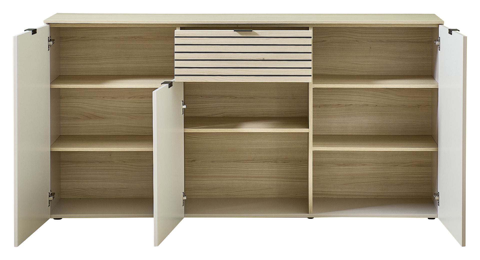 Nábytek do obývacího pokoje a jídelny ALBA II._ sideboard 10 S1 RM 20_ rozměry š/v/h_ 180/90/45 cm_ včetně LED osvětlení_ otevřený_ obr. 12 Nábytek do obývacího pokoje a jídelny ALBA II._ sideboard 10 S1 RM 20_ rozměry š/v/h_ 180/90/45 cm_ včetně LED osvětlení_ otevřený_ obr. 12