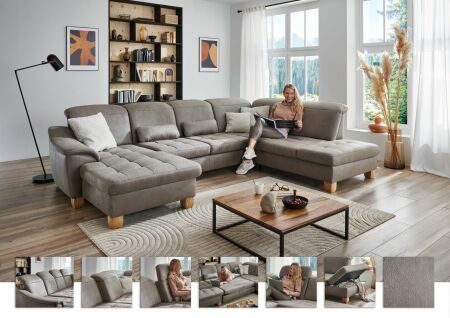 Sedací souprava LANZAROTE_ sestava CanLKV+2,5ELKV+1,5KORKV_ rohové rozměry sestavy zleva 185 x 341 x 243 cm_ polohovatelné opěrky hlavy ve standardu_ ostatní volitelné funkce za příplatek_ v látce Taurus platin_ foto s náhledy_ obr. 20