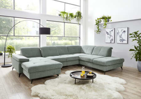 Sedací souprava FLOOR_ sestava CanL-2,5ELST-SE-1,5STAhor_ rozměry sestavy zleva 198 x 353 x 255 cm_ výška 84-102 cm_ nastavení hloubky sedu mimo "roh" a "kanape" ve standardu_ ostatní volitelné funkce za příplatek_ v látce Cyber zinc (lát. skupina 2)_ obr. 13