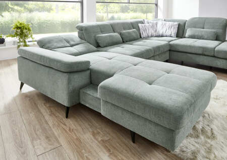 Sedací souprava FLOOR_ detail motorové polohovací výsuvné funkce u "kanape"_ sedák kanape se vysune vpřed o cca. 32 cm, opěradlo se synchronně naklopí do zkosené polohy k ležení_ dodáváno za příplatek_ obr. 16