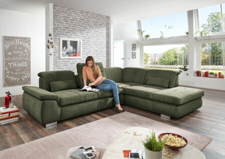 Sedací souprava PUSH_ sestava 3LST-SE-1,5STAhoR_ rozměry sestavy zleva 315 x 260 cm_ výška 85-100 cm_ nastavení hloubky sedu ve standardu_ ostatní volitelné funkce za příplatek_ v látce Nemo moos_ foto s modelem_ obr. 2