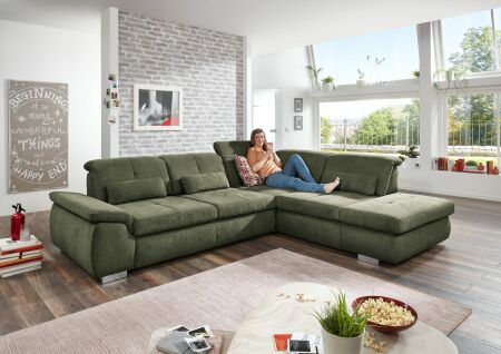 Sedací souprava PUSH_ sestava 3LST-SE-1,5STAhoR_ rozměry sestavy zleva 315 x 260 cm_ výška 85-100 cm_ nastavení hloubky sedu ve standardu_ ostatní volitelné funkce za příplatek_ v látce Nemo moos_ foto s modelem_ obr. 1