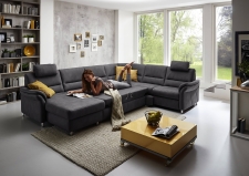 Sedací souprava DAKOTA_ sestava PKSCanMoL_2,5APELEL_PERRR_FAL2,5RWWA1RKSR_ rohové rozměry zleva 173 x 330 x 262 cm_ výška 89/92 cm_ výška s opěrkou hlavy 109-112 cm_ v látce Mammut-grau_ volitelné funkce a polštáře za příplatek_ foto s modelem_ obr. 10