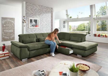 Sedací souprava PUSH_ sestava 3LST-SE-1,5STAhoR_ rozměry sestavy zleva 315 x 260 cm_ výška 85-100 cm_ nastavení hloubky sedu ve standardu_ ostatní volitelné funkce za příplatek_ v látce Nemo moos_ foto s modelem_ obr. 4