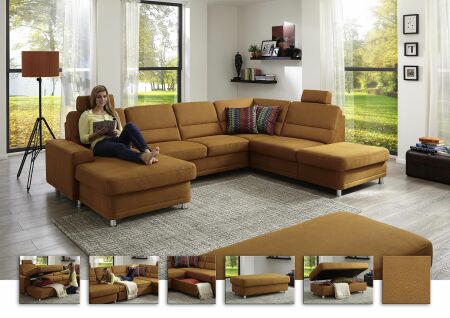 Sedací souprava EMOTION II._ sestava CanL-2,5EL-1,5KOR_ rohové rozměry zleva 166 x 311 x 234 cm_ volitelné funkce a polštáře za příplatek_ v látce Holiday siena_ foto s náhledy_ obr. 17