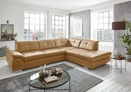 Sedací souprava PUSH_ sestava 3LST-SE-1,5STAhoR_ rozměry sestavy zleva 315 x 260 cm_ výška 85-100 cm_ nastavení hloubky sedu ve standardu_ ostatní volitelné funkce a polštáře za příplatek_ v kůži Vivre kurkuma_ obr. 6