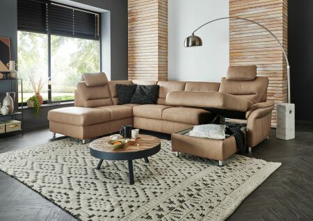 Sedací souprava DAKOTA_ sestava 1KOGL-2,5EL-CanGR_ rohové rozměry zleva 203 x 326 x 173 cm_ volitelné funkce a polštáře za příplatek_ v látce Galero camel_ obr. 3