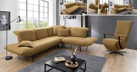 Sedací souprava AROLLA_ sestava 5367_ v látce Amsterdam mustard + TV relaxační křeslo AROLLA STYLE_ foto s náhledy_ obr. 1