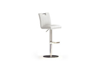Barová židle MIA II_imitace kůže bílá, krémové olemování_podnož nerez kulatá_obr. 1