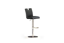 Barová židle MIA III_pravá kůže černá, krémové olemování_podnož nerez kulatá_obr. 3