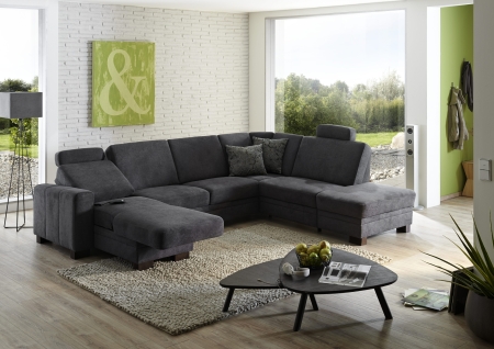 Sedací souprava CINCINATTI_ sestava CanL-2,5EL-SE-1,5AhoR_ rohové rozměry zleva 163 x 319 x 241 cm_ volitelné funkce a polštáře za příplatek_ v látce Miro grau_ obr. 19