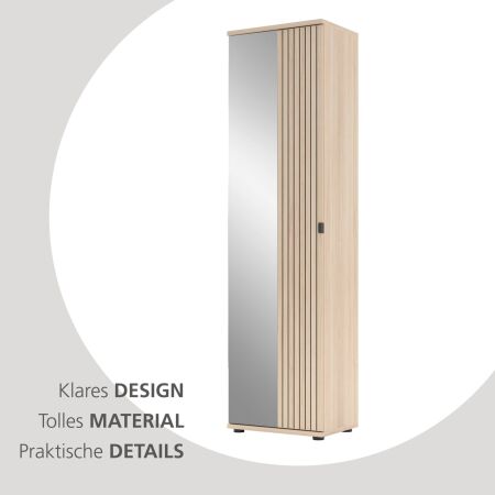 Předsíňový nábytek CONARO_ šatní skříň 30 B4 RM 01_ rozměry š/v/h_ 55 / 202 / 38 cm_ šikmý pohled_ obr. 3