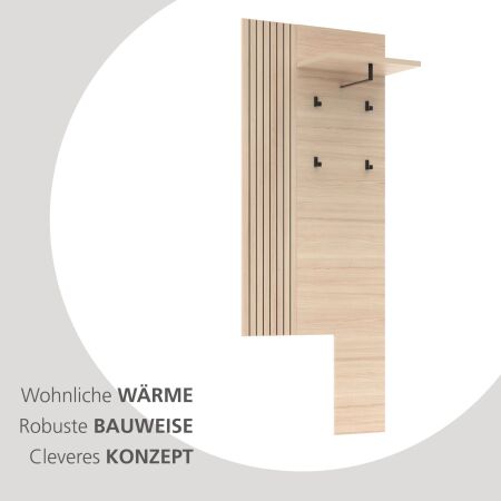 Předsíňový nábytek CONARO_ závěsný šatní panel 30 B4 RM 40_ rozměry š/v/h_ 70 / 175 / 30 cm_ šikmý pohled_ obr. 5
