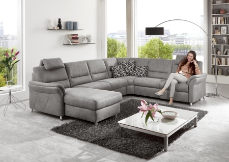 Sedací souprava DAKOTA_ sestava CanMoL_2,5EL_RERR_WA1L2,5RWFAR_ rohové rozměry zleva 173 x 330 x 262 cm_ výška 89/92 cm_ výška s opěrkou hlavy 109-112 cm_ v látce Ledaro-alu_ volitelné funkce za příplatek_ foto s modelem_ obr. 2