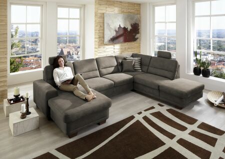Sedac souprava EMOTION II._ sestava KSCanL-2,5AEL-1,5KOSRKSR_ rohov rozmry zleva 166 x 311 x 234 cm_ vka 85 cm_ vka s oprkou hlavy 103 cm_ v ltce Miro mandel_ foto s modelem_ obr. 1