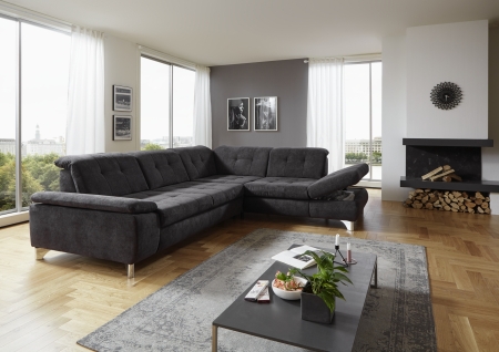 Sedací souprava ENNA_ sestava 3LST-SE-1,5STAhoR_ rohové rozměry zleva 310 x 260 cm_ výška 85-100 cm_  nastavení hloubky sedu (polohovatelná opěradla) ve standardu_ ostatní funkce za příplatek_ v látce Belle-black_ bez volitelných polštářů_ obr. 15
