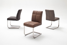 Jídelní židle FONTE_varianta B_imitace kůže strukturovaná_kaštan, hnědá, šedá_kovová aplikace mezi sedákem a opěradlem