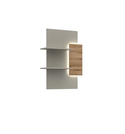 Nábytek do obývacího pokoje SORENTO_ závěsný regál 10 U3 MM 42_ pravá varianta_ rozměry š/v/h_ 80 / 100 / 26 cm_ včetně LED osvětlení_ šikmý pohled_ obr. 13