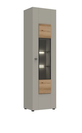 Nábytek do obývacího pokoje SORENTO_ vitrína 10 U3 MM 01_ pravá varianta_ rozměry š/v/h_ 53 / 198 / 42 cm_ včetně LED osvětlení_ šikmý pohled_ obr. 9