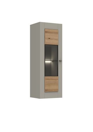 Nábytek do obývacího pokoje SORENTO_ závěsná vitrína 10 U3 MM 10_ levá varianta_ rozměry š/v/h_ 45 / 132 / 42 cm_ včetně LED osvětlení_ šikmý pohled_ obr. 7