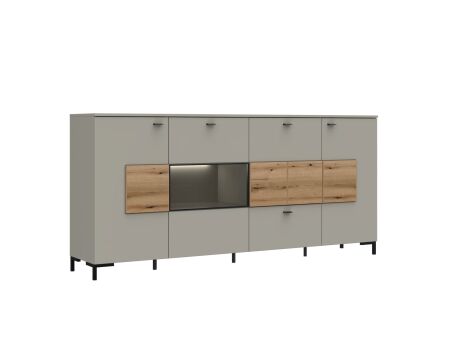 Nábytek do obývacího pokoje SORENTO_ sideboard 10 U3 MM 21 + sada nožiček 10 U3 MM 99_ rozměry š/v/h_ 198 / 91 / 41 cm_ včetně LED osvětlení_ šikmý pohled_ obr. 15