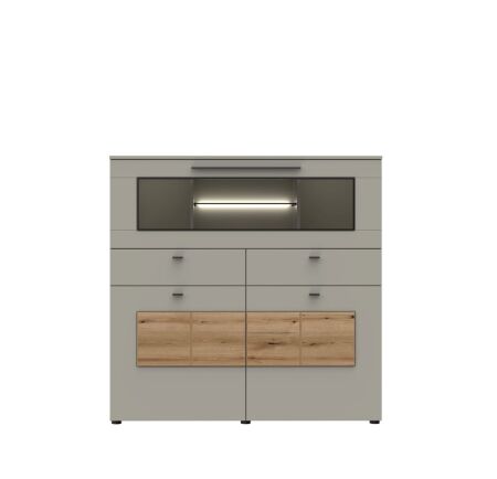 Nábytek do obývacího pokoje SORENTO_ highboard 10 U3 MM 22_ rozměry š/v/h_ 135 / 134 / 41 cm_ včetně LED osvětlení_ čelní pohled_ obr. 7
