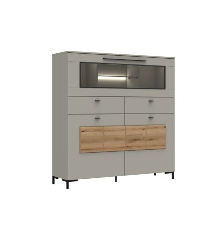 Nábytek do obývacího pokoje SORENTO_ highboard 10 U3 MM 22 + sada nožiček 10 U3 MM 99_ rozměry š/v/h_ 135 / 139 / 41 cm_ včetně LED osvětlení_ šikmý pohled_ obr. 15