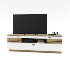Nábytek do obývacího pokoje FREMONT_ TV- spodní díl 40 C5 HW 30_ rozměry š/v/h_ 190/59/47 cm_ čelní pohled_ foto s dekorací_ volitelné LED osvětlení_ obr. 8 Nábytek do obývacího pokoje FREMONT_ TV- spodní díl 40 C5 HW 30_ rozměry š/v/h_ 190/59/47 cm_ čelní pohled_ foto s dekorací_ volitelné LED osvětlení_ obr. 8