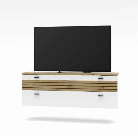 Nábytek do obývacího pokoje FREMONT_ závěsný TV-lowboard 40 C5 HW 32_ rozměry š/v/h_ 150/53/40 cm_ foto s dekorací_ obr. 4