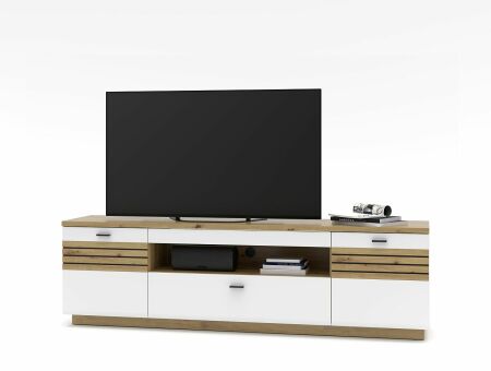Nábytek do obývacího pokoje FREMONT_ TV-lowboard Standard 40 C5 HW 36_ rozměry š/v/h_ 200/60/47 cm_ foto s dekorací_ obr. 5