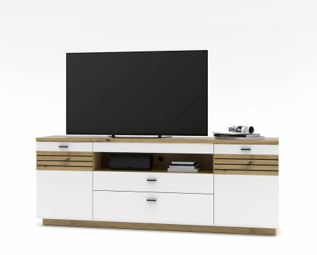 Nábytek do obývacího pokoje FREMONT_ TV-lowboard Comfort 40 C5 HW 39_ rozměry š/v/h_ 200/76/47 cm_ foto s dekorací_ obr. 6