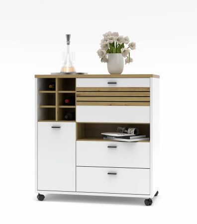 Nábytek do obývacího pokoje FREMONT_ pojízdný "Kombi element" 40 C5 HW 63_ rozměry š/v/h_ 105/112/53 cm_ foto s dekorací_ přední strana_ obr. 11