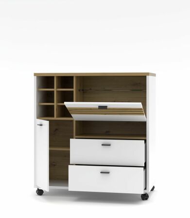 Nábytek do obývacího pokoje FREMONT_ pojízdný "Kombi element" 40 C5 HW 63_ rozměry š/v/h_ 105/112/53 cm_ přední strana_ otevřený_ obr. 12