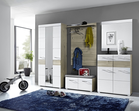 Předsíňová nábytek FUNNY_ sestava 3K 16 HW 80_ rozměry š/v/h_ 282/200/40 cm_ šikmý pohled_ obr. 1