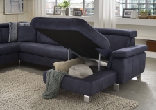 Sedací souprava IMPERIA v látce Deluxe dark blue, detail úložného prostoru v Longchairu Sedací souprava IMPERIA v látce Deluxe dark blue, detail úložného prostoru v Longchairu