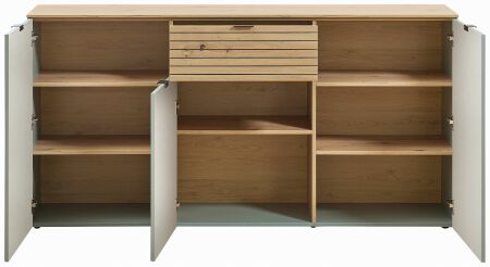 Nábytek do obývacího pokoje ALBA I._ sideboard 10 S1 99 20_ rozměry š/v/h_ 180/90/45 cm_ včetně LED osvětlení_ otevřený_ obr. 15