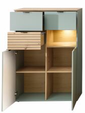 Nábytek do obývacího pokoje ALBA I._ highboard 10 S1 99 21_ rozměry š/v/h_ 84/125/45 cm_ včetně LED osvětlení_ otevřený_ obr. 3
