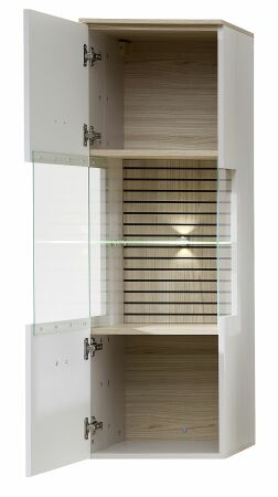 Nábytek do obývacího pokoje ALBA II._ závěsná vitrina 10 S1 RM 10_ rozměry š/v/h_ 40/124/36 cm_ včetně LED osvětlení_ otevřená_ obr. 13