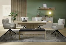 Nábytek do obývacího pokoje a jídelny ALBA II._ sestava "dining room 2"_ typy 20+40+20 S1 RM 04+20 S1 RM 03_ jídelní křesla nejsou součástí sestavy_ foto s dekoracemi_ jídelní stůl rozložený-220 cm_ obr. 2 Nábytek do obývacího pokoje a jídelny ALBA II._ sestava "dining room 2"_ typy 20+40+20 S1 RM 04+20 S1 RM 03_ jídelní křesla nejsou součástí sestavy_ foto s dekoracemi_ jídelní stůl rozložený-220 cm_ obr. 2