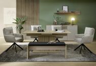 Nábytek do obývacího pokoje a jídelny ALBA II._ sestava "dining room 2"_ typy 20+40+20 S1 RM 04+20 S1 RM 03_  jídelní křesla nejsou součástí sestavy_ foto s dekoracemi_ obr. 1