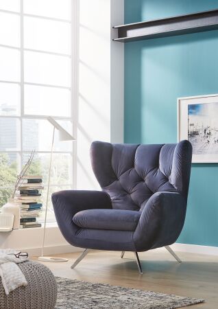 Křeslo "ušák" SUSSEX_ v látce Velvet navy