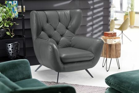 Křeslo "ušák" SUSSEX_ v kůži Nature grey