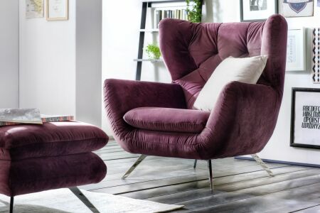 Křeslo "ušák" SUSSEX + taburet_ v látce Velvet purple