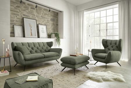 Křeslo "ušák" SUSSEX + 2,5-sed + taburet_ v látce Cord khaki