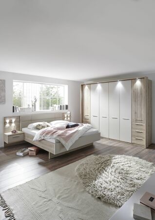 Ložnicový nábytek PORTO_ šatní skříň 6-ti dveřová s okrasným rámem a LED osvětlením + postelový komplet s nočními stolky a LED osvětlením_ obr. 2