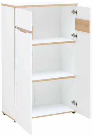 Nábytek do pracovny a kanceláře VANCOUVER WH_ kancelářská skříňka 50 35 WH 10_ rozměry š/v/h_ 75/122/38 cm_ šikmý pohled_ otevřená_ obr. 20