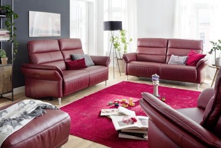 Sedací souprava MONACO 3613_sestava 3-sedák pevný-1,5sed medium s podr. vlevo a 1,5sed medium s područkou vpravo + volitelná funkce RELAX_v kůži Mercury red_obr. 1