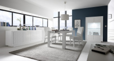 Jídelní nábytek MONDE_sideboard_vitrina_jídelní stůl 180 cm_bílý matný lak - lineární tisk_obr. 3