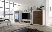 Obývací sestava MONDE_vitrina_TV-element_highboard_bílý matný lak - dub cognac_obr. 2 Obývací sestava MONDE_vitrina_TV-element_highboard_bílý matný lak - dub cognac_obr. 2
