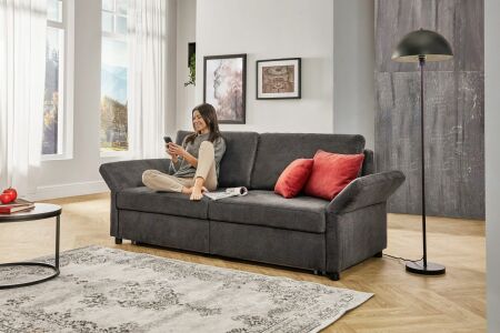 Rozkládací pohovka MULTIFLEXX PLUS_ typ 2218_BETT.E_ područka 3 - polohovatelná_ nohy dřevěné černé_ plocha na spaní 180 x 205 cm_ obr. 1